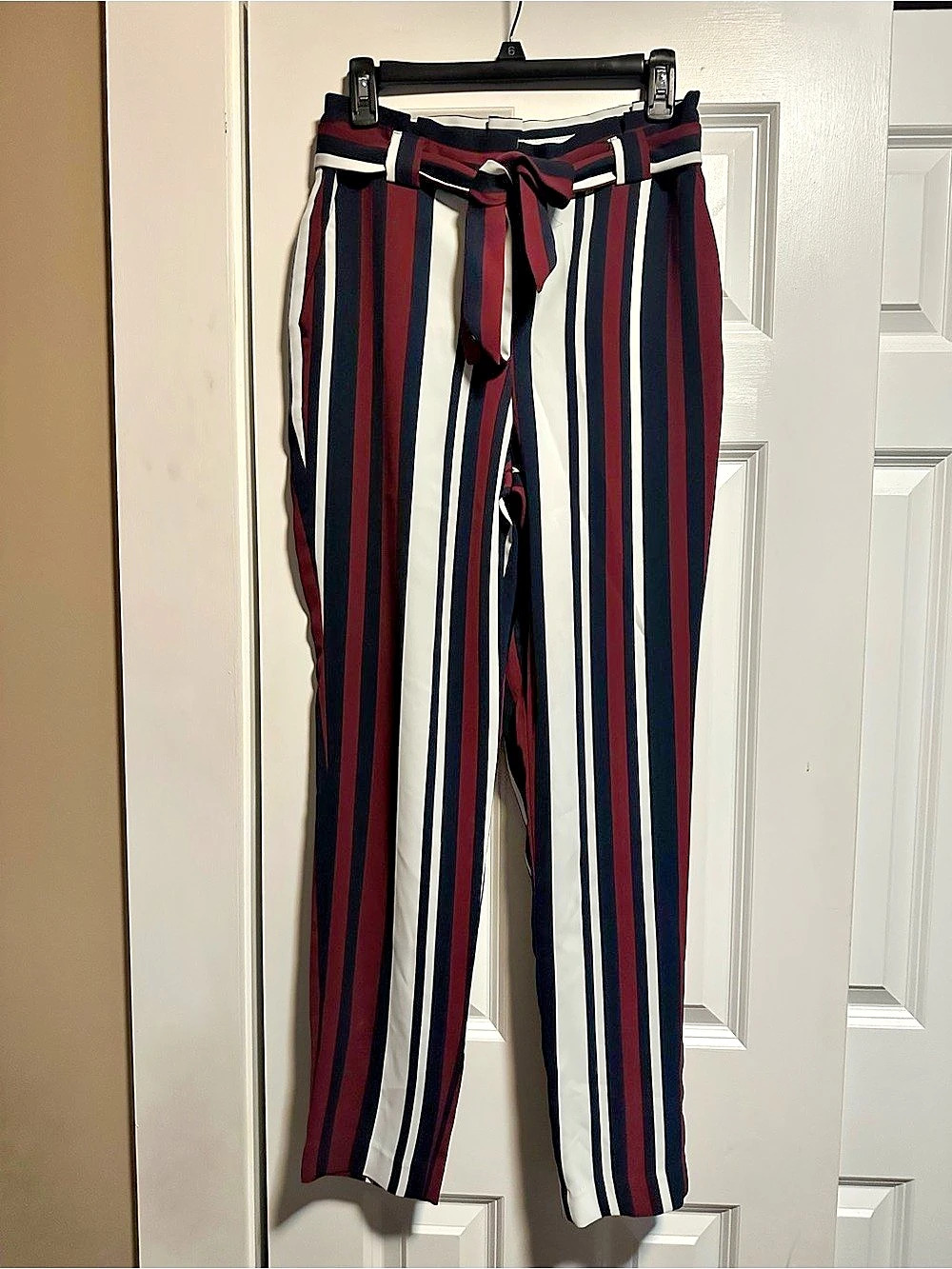 Express Striped High Rise Ankle Pants Black & Red XS